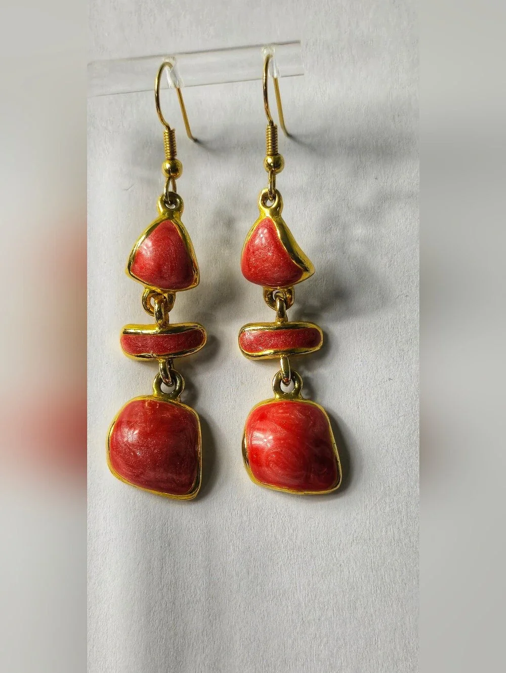Vintage Gold-Tone Orange Enamel Dangle Earrings